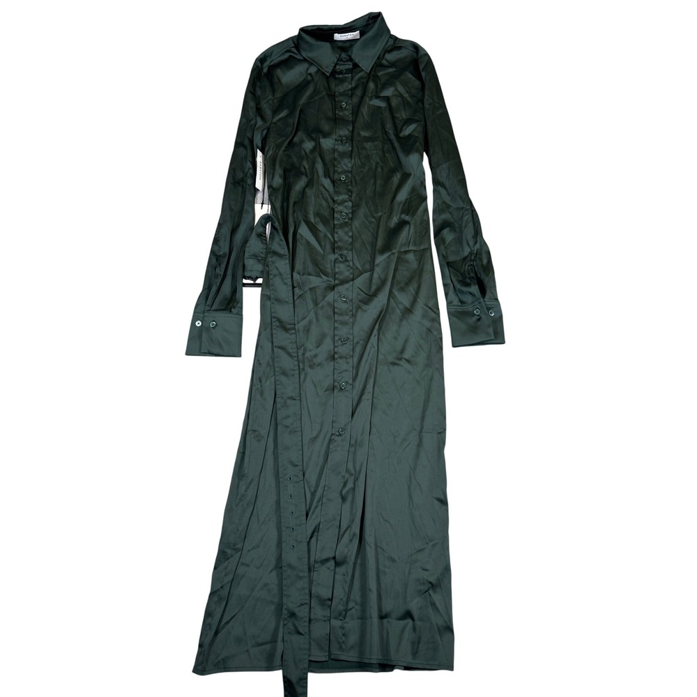 NWT Babaton Aritzia Satin Button Down Midi Shirt Dress Forest Green Size 0